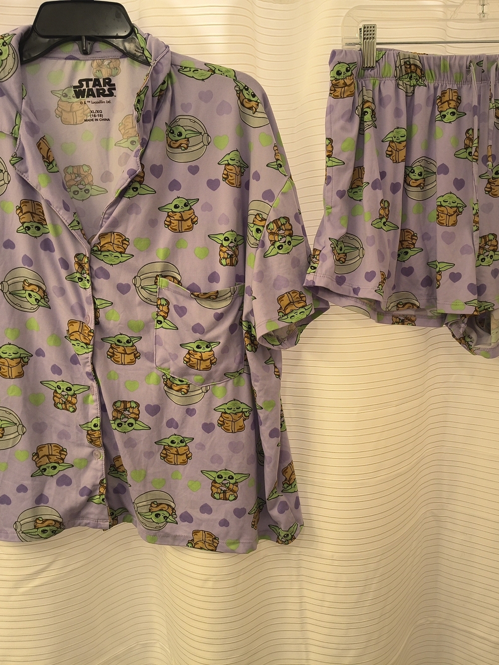 Star Wars Kids Pajama Set with Grogu Print in Lilac and Green
